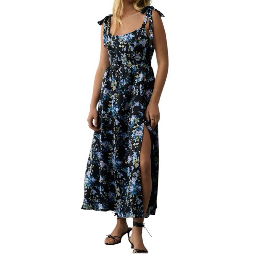 AE Corset Tie Strap Floral Midi Dress In Size Small